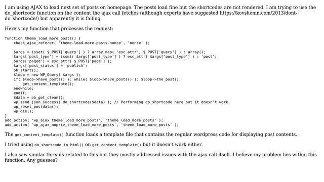 Wordpress: Shortcodes not working in an AJAX call смотреть онлайн