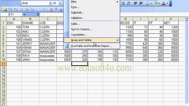 Data Menu Options in MS Excel Part 2 (MS Office 2003 in Telugu) смотреть онлайн