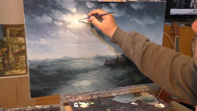 Море маслом. Библейский сюжет, как написать ночной морской пейзаж, realtime oilcolorpainting смотреть онлайн