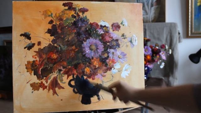 Осенние цветы. Натюрморт. Живопись. смотреть онлайн