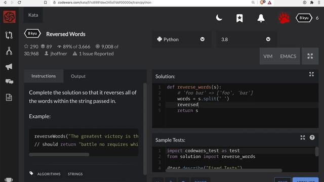 Codewars - Python - Reversed Words смотреть онлайн