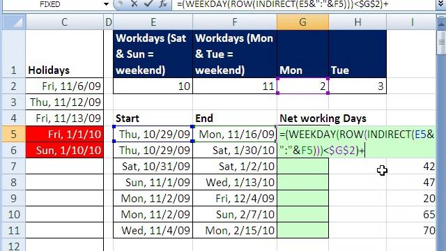 Excel Magic Trick 438: Counting Workdays Without NETWORKDAYS Function (Weekend Is Not Sat. & Sun.)
