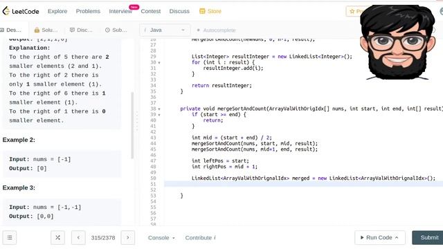 Leetcode Question 315 "Count of Smaller Numbers After Self" in Java смотреть онлайн