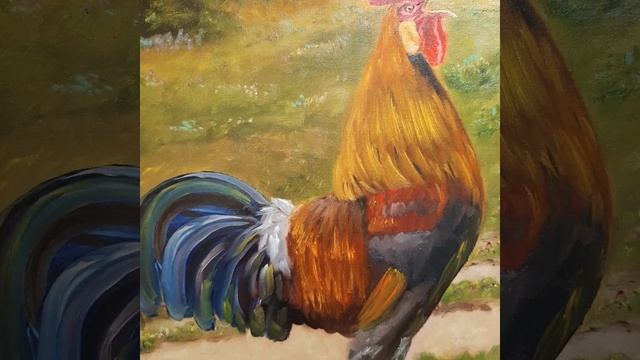 Картина маслом Петух в утреннем солнце. Oil painting Cock in the morning sun смотреть онлайн