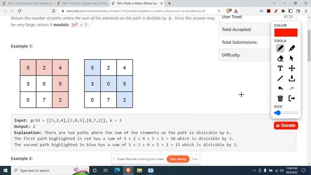 2435 Paths in Matrix Whose Sum Is Divisible by K Leetcode Weekly Contest 314 смотреть онлайн