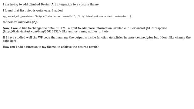 Wordpress: How to modify the HTML formatting of an oEmbed link? смотреть онлайн