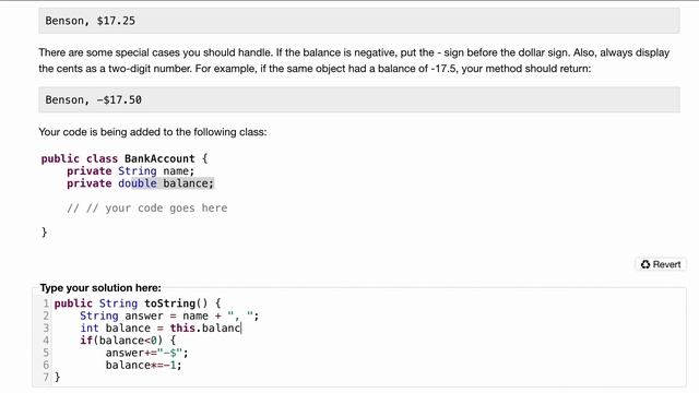 Java Practice It | Exercise 8.12 toStringBankAccount | classes, instance methods, toString смотреть онлайн