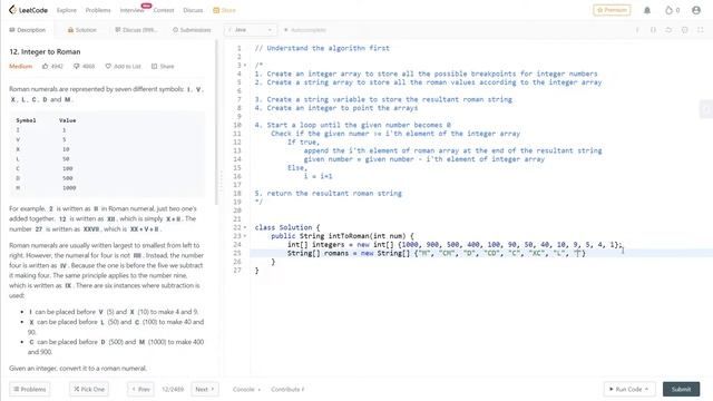 12. Integer to Roman - Leetcode | Java & C++ | Medium | Algorithm | DSA смотреть онлайн