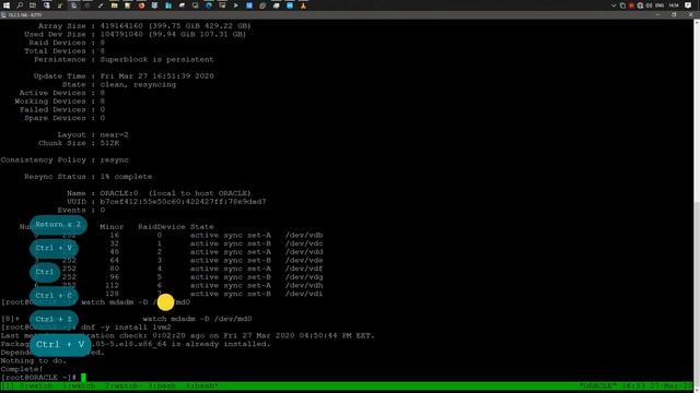 Создание RAID 10 (8 disks ) в Oracle Linux 8.1 смотреть онлайн