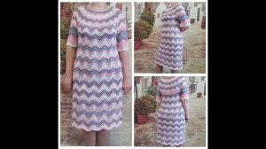 Платье "Розовая дымка" с круглой кокеткой спицами. Часть 4. Готовая работа.