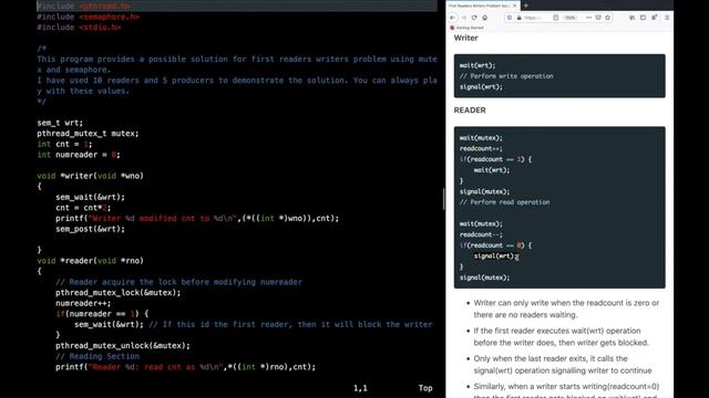 Readers Writer Problem in C Using Semaphore and Mutex | Operating System смотреть онлайн