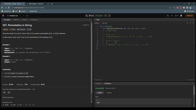 leetcode 567: permutation in string // simple explanation // python3 смотреть онлайн