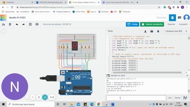 Desafio 01 P2e3 Arduino contador 0 al 9 y a a f con monitor serial смотреть онлайн