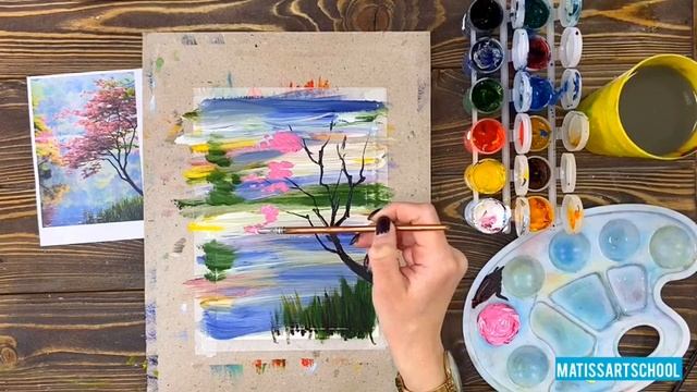 «Цветущее дерево", рисуем гуашью смотреть онлайн