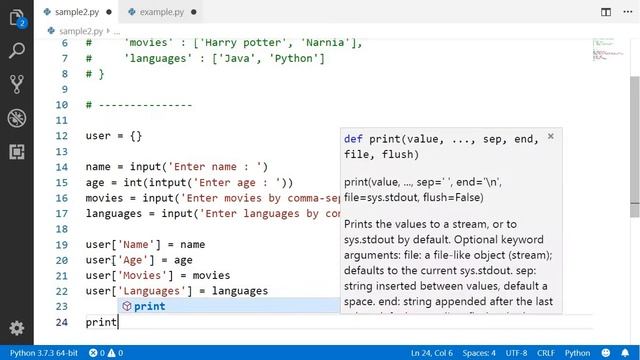 Take Values Runtime In Dictionary in python смотреть онлайн