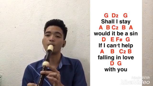 CAN'T HELP FALLING IN LOVE (Flute Recorder cover) With flute notes and lyrics of the song смотреть онлайн
