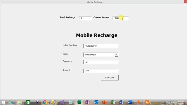Mobile Recharge using Excel || Store mobile recharge data in excel database смотреть онлайн