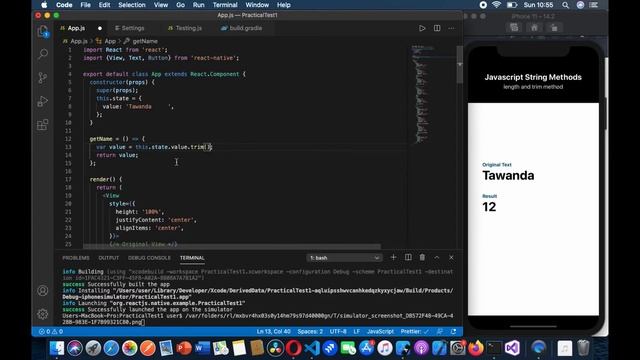 Javascript String trim and length (Tutorial for React Native) смотреть онлайн