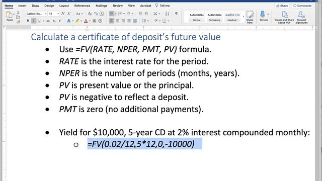 Microsoft Excel: CD yield & compound interest with the FV() function (2020, Windows & macOS) смотреть онлайн