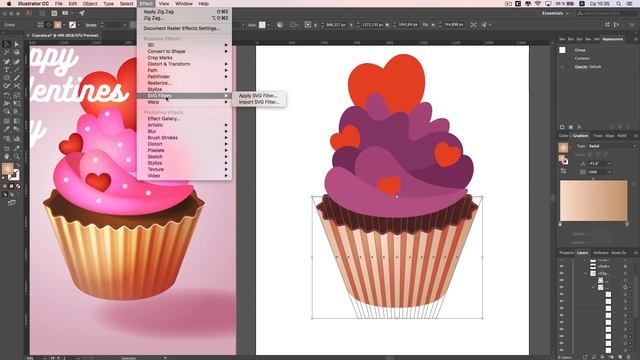 Праздничная иллюстрация в Adobe Illustrator (cupcake) смотреть онлайн