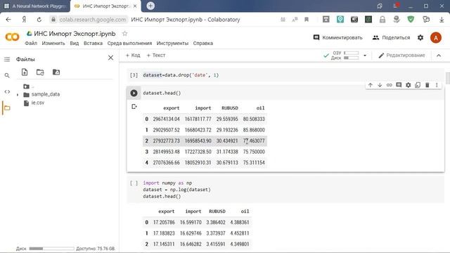 Конструирование искусственных нейронных сетей с использованием Tensorflow и GoogleColab на Python