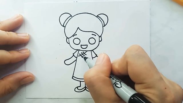 How to draw a cute Chinese Girl| Kung Hei Fat Choi | easy step by step for beginners смотреть онлайн