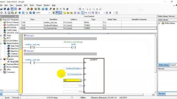 Delta AS PLC Modbus serial read write function