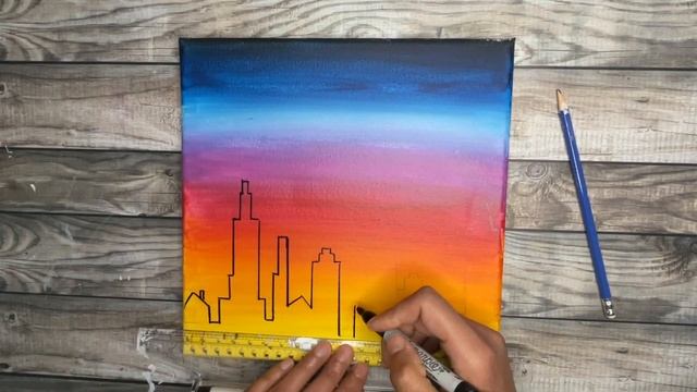 How To Paint A Sunset Cityscape ? Easy! ? | Beginner Acrylic Painting Step by Step Tutorial смотреть онлайн