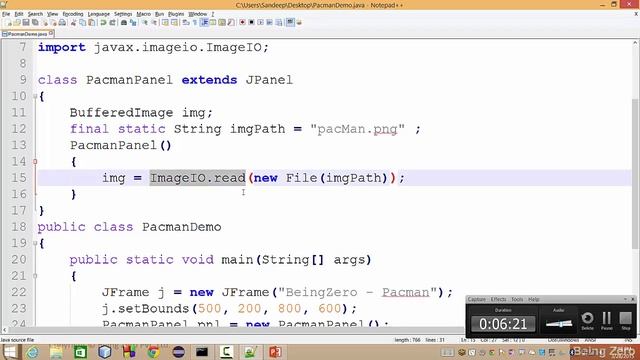 2 - Adding JPanel and Drawing Pacman Image смотреть онлайн