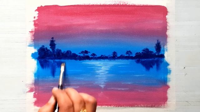 Moonlit Sky night Acrylic Painting Tutorial #Pink and BlueSky Acrylic Painting @Art with Deepti смотреть онлайн