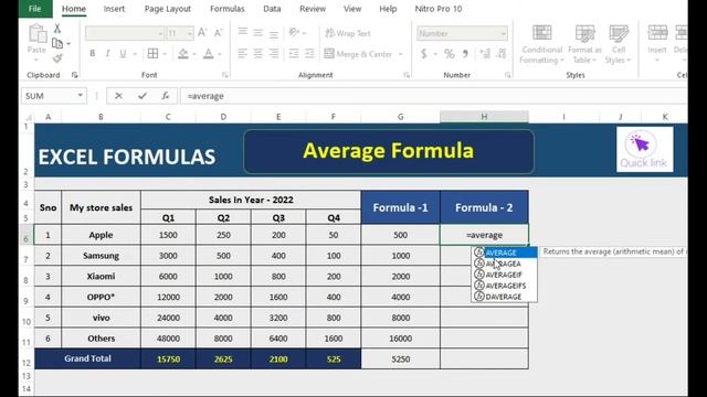 "Average" Formula @ excel || by Quicklink смотреть онлайн