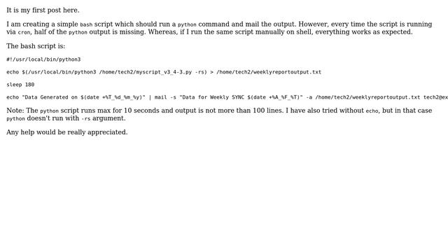 Unix & Linux: Incomplete output from Python command in a Bash script смотреть онлайн