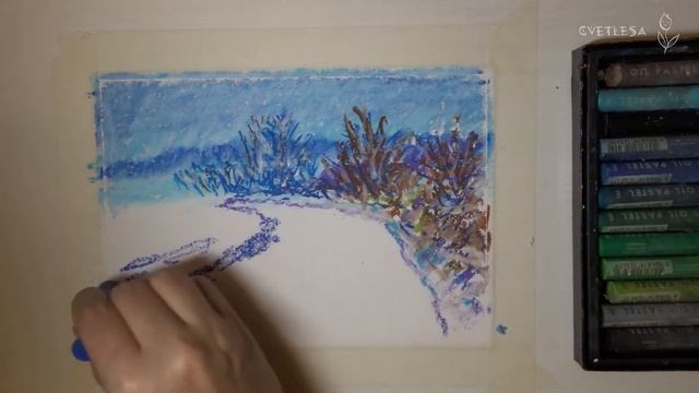 Снежная дорога масляной пастелью | Soft oil pastels mungyo смотреть онлайн