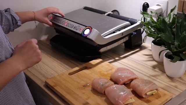 Куриные карманчики/рулетики на гриле Tefal Optigrill смотреть онлайн