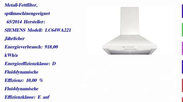 DIE BESTEN Siemens LC64WA221 Kaminhaube / 60 cm / Die LÃ¼fterleistung v смотреть онлайн