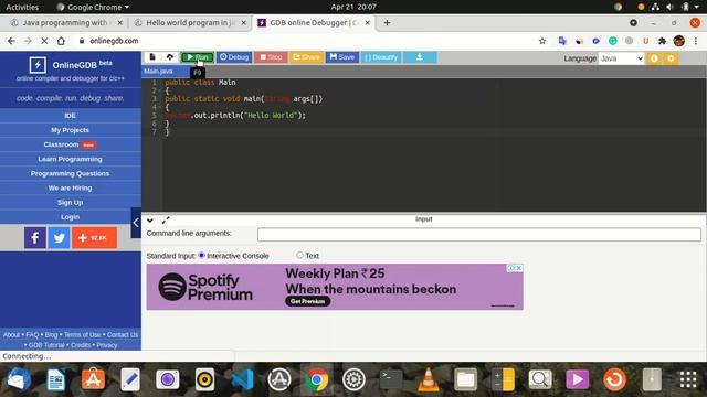 Hello world program in java with output @inlarn.com смотреть онлайн
