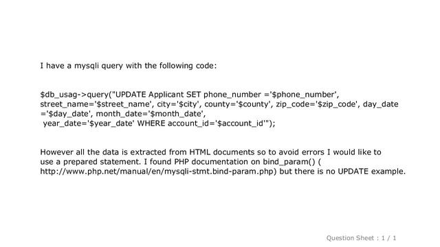 MySQL : How To Prepare Statement For Update Query?
