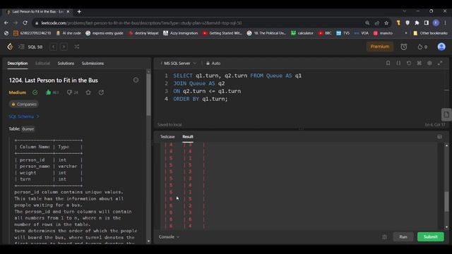 last person to fit in the bus (1204) MS SQL Server programming interview questions on Leetcode.com смотреть онлайн