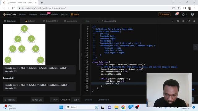 LeetCode 1302. Deepest Leaves Sum | Breadth First Search | Java смотреть онлайн
