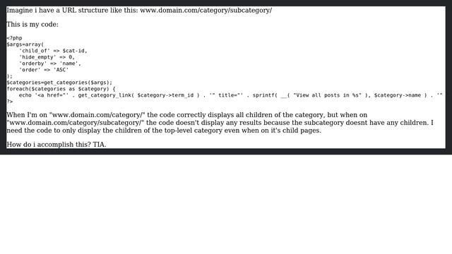 Wordpress: Show children of top level category only смотреть онлайн