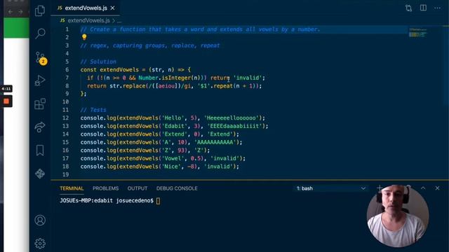 Javascript Coding Challenge - Edabit - Extend The Vowels смотреть онлайн