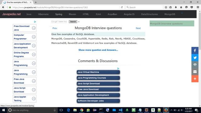 Give few examples of NoSQL database.
| javapedia.net