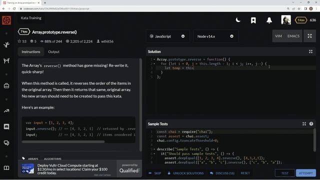 Codewars 7 kyu Array.prototype.reverse() JavaScript смотреть онлайн