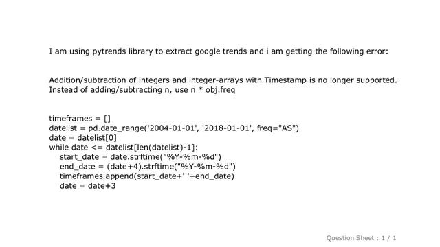 Pandas : Addition/subtraction of integers and integer-arrays with Timestamp is no longer supported. смотреть онлайн