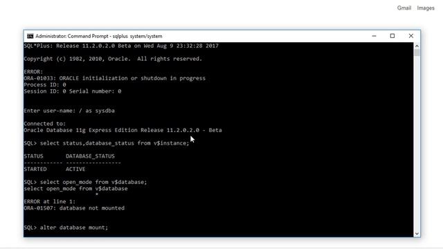 ORA-01033: ORACLE Initialization Or Shutdown In Progress