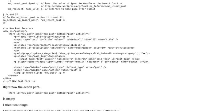Wordpress: What should I write in the post action of this front end post form? смотреть онлайн