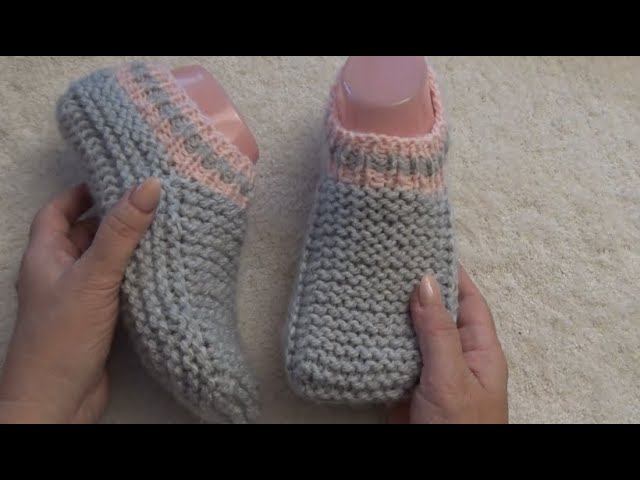 Как связать тапочки простой вязкой . Wie man mit einfachem Stricken Hausschuhe strickt смотреть онлайн