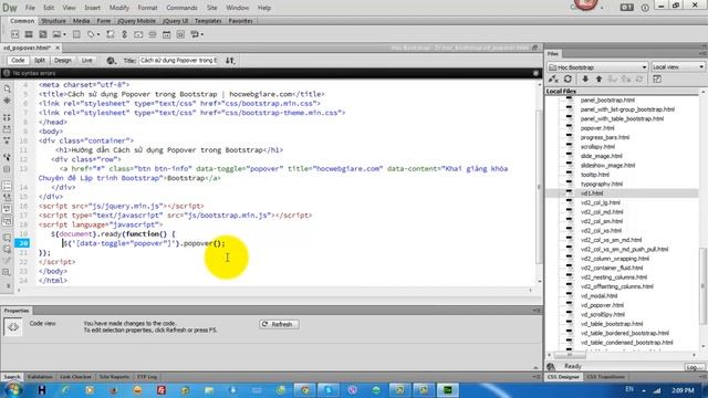 75 Huong dan cach tao Popover trong Bootstrap Bai 43 смотреть онлайн