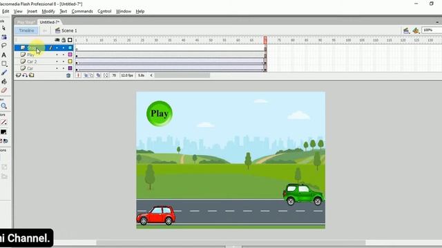 how to make a moving car in macromedia flash 8 | play and stop button in flash | using button symbo смотреть онлайн