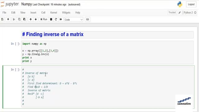 Finding inverse of a matrix in Numpy смотреть онлайн